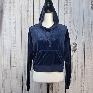 HOLLISTER XS Velvet Velour Belly Cropped Hoodie Pullover‎ Sweatshirt Royal Blue